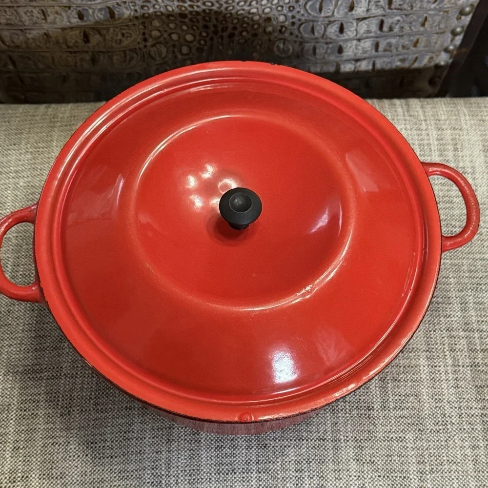 Rare Rosenlew, Finland Large Red Cast Iron Pot‎ With Lid 1958